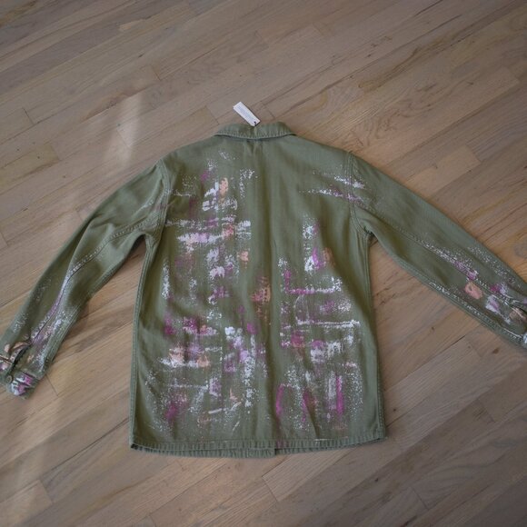 NWT Topshop Ethan Metallic Foil Paint Military Style Button Up Jacket - Picture 4 of 8